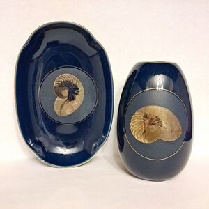 Vintage Otagiri Japan Nautilus Set Of Trinket Plate And Bud Vase